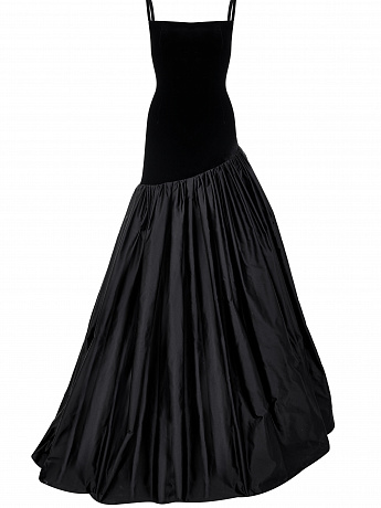 Velvet dress and taffeta skirt