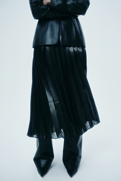 Leather pleated wrap skirt (Pre Order)